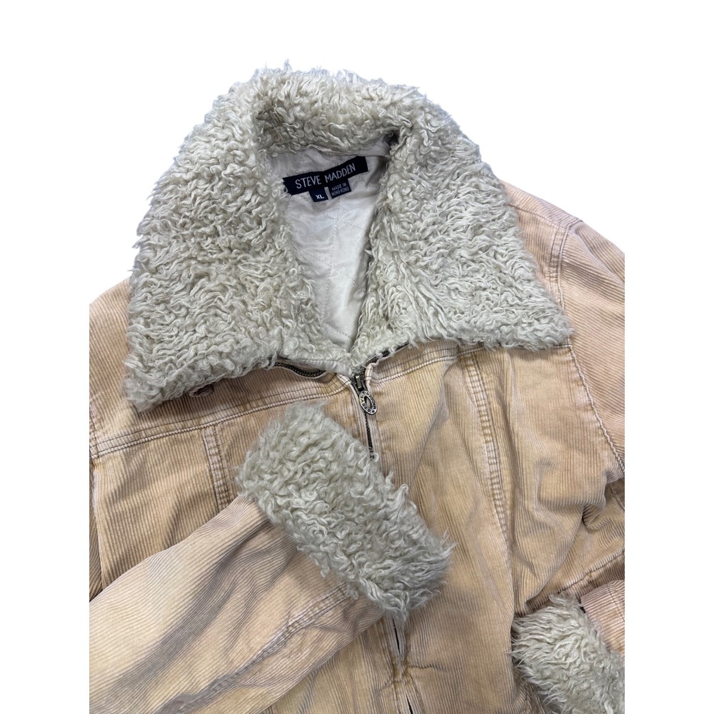 Steve Madden Women's XL‎ Corduroy Jacket Faux Sherpa Collar Cuffs Tan Beige Y2K
